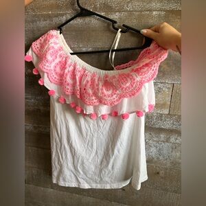 Lilly Pulitzer Pink and White Asymmetrical Ruffled Blouse